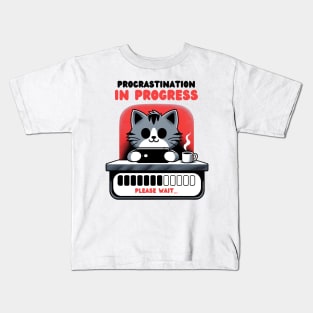 Funny Cat Procrastination in Progress Kids T-Shirt